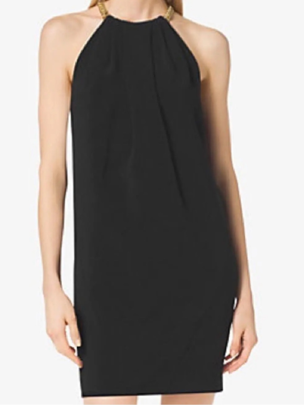 Michael Kors Black Halter Mini Dress with Gold Neck Hardware. NWT!!